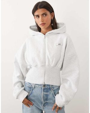 Kaiia Sudadera Con Capucha Con Cintura Ajustada, Hombros Caídos Y Cremallera Completa En - Blanco