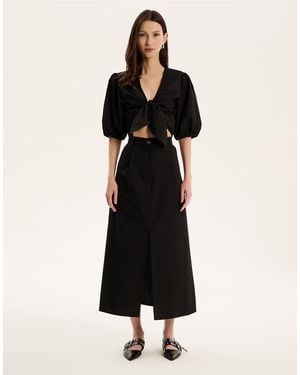 OMNES Karina Puff Sleeve Tie Front Top - Black