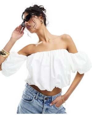 Stradivarius Puff Detail Off The Shoulder Bandeau Top - White