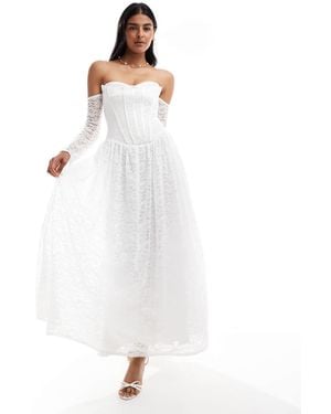 TFNC London Bridal Corset Maxi Dress With Lace Sleeves - White