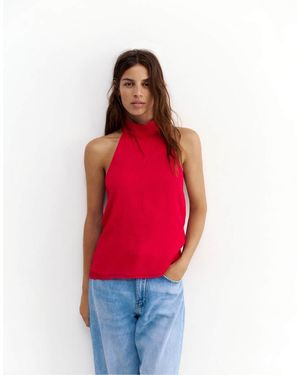 Pull&Bear Top Allacciato Al Collo Fluido - Rosso