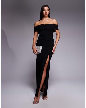 Vesper Bengaline Cross Front Off Shoulder Maxi Dress - Blue
