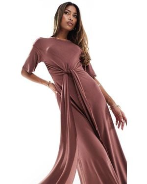 ASOS Vestito T-Shirt Lungo Allacciato Sul Davanti Drappeggiato Con Incrocio Cioccolato - Rosso
