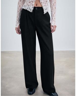 Stradivarius Smart Straight-leg Trousers - Black