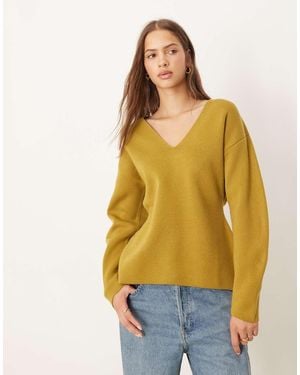 ASOS Extreme Low V Neck Waisted Top - Yellow