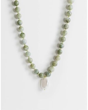 TOPSHOP Marais Beaded Necklace With Pearl Charm - Metallic