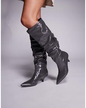 Public Desire La Dolce Vita Ruched Kitten Heel Knee Boots - Grey