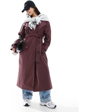 ASOS Rubberised Rain Hooded Trench Coat With Belt Detail - Purple