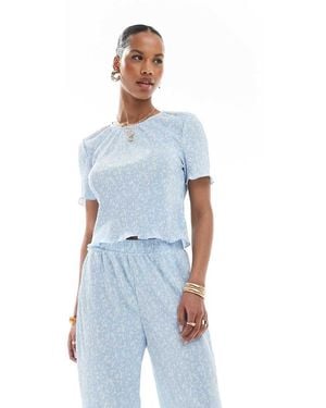 Pieces Mini Plisse Baby Tee Co-Ord - Blue