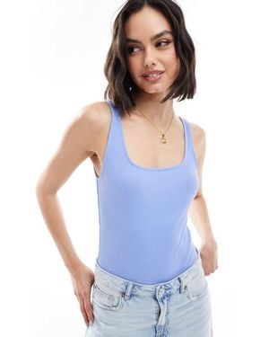 Pimkie Ribbed Cotton Square Neck Bodysuit - White
