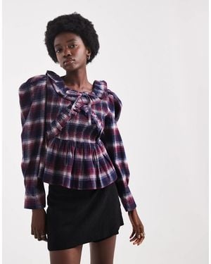 Native Youth Long Sleeve Ruffle Detailed Blouse - Purple