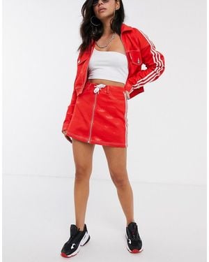 adidas Originals X Fiorucci Trefoil Denim Mini Skirt-red
