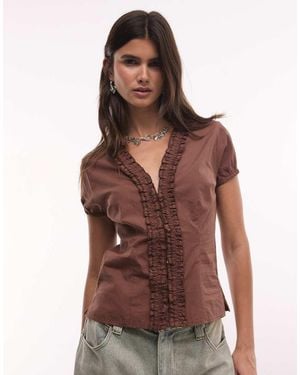 Collusion Blusa De Manga Corta Con Detalle De Volante-Negro - Marrón