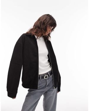 emory park Oversized Faux Suede Bomber Jacket - Black