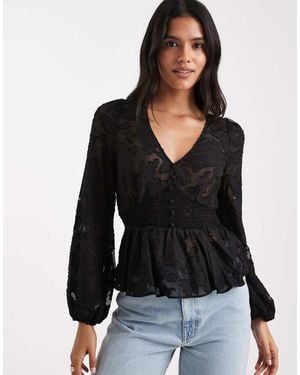 New Look Jacquard Tea Top - Black