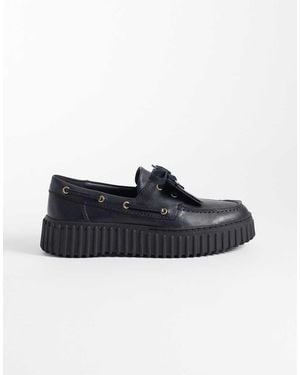 Clarks Zapatos Náuticos Torhill En Cuero Negro - Azul