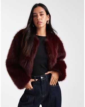 4th & Reckless Faux Fur Cropped Collarless Jacket - Red