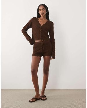 Miss Selfridge Crochet Knitted Shorts Co-ord - Brown