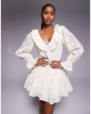 Love Triangle Ruffle Detail Lace Drop Waist Mini Dress - Grey