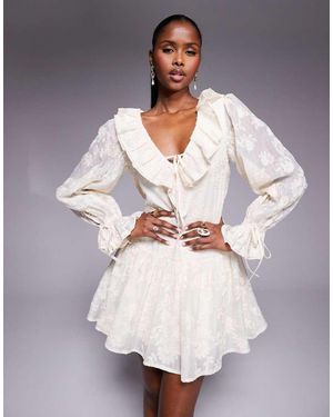 Love Triangle Vestito Corto Color Crema Vintage Con Vita Scesa, Dettagli - Grigio