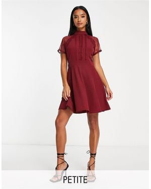 Liquorish A Line Lace Detail Mini Dress - Red