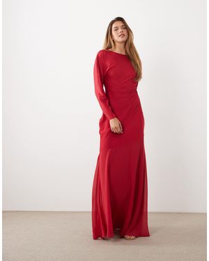 TFNC London Satin Bias Round Neck Chiffon Hem Maxi Dress - Red