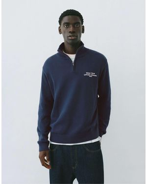 Pull&Bear Sweatshirt mit stickerei und viertelreißverschluss - Blau