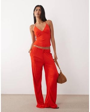 ASOS Co-ord Crinkle Wide Leg Drawstring Trouser - Red