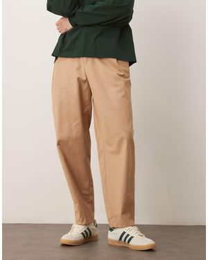 ASOS Smart Tapered Chino Pants With Double Pleats - Natural