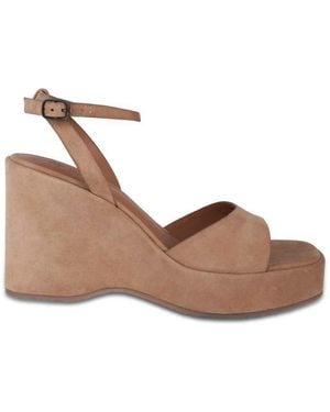 OFF THE HOOK Larson Suede Platform Wedge Sandals With Buckle Strap - Brown