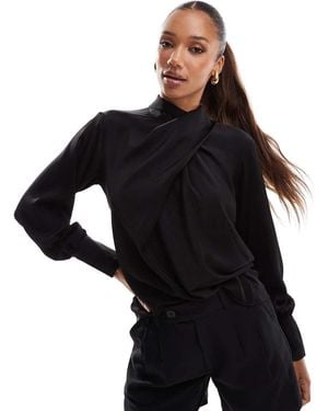 Finding Friday Satin Twist Neck Blouse - Black