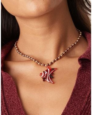 ASOS Collana Rossa Con Perline Sintetiche E Ciondolo A Forma Di Pesciolino - Rosso