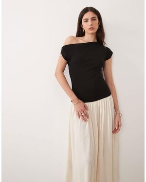 Mango Scoop Neck Asymmetric Drop Waist Maxi Dress in Natural | Lyst