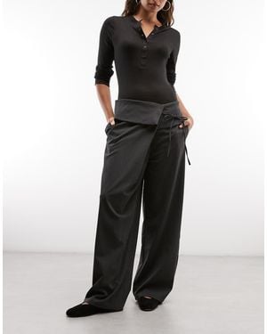 Collusion Tailored Fold Over Waist Trouser - Black