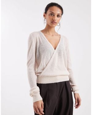 Motel Saroya Plunge Wrap Knitted Top - White