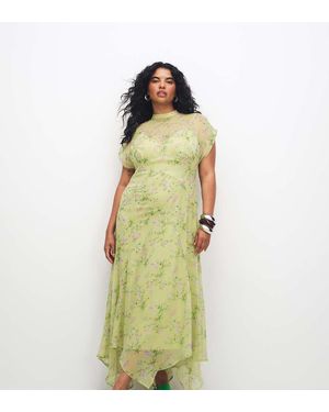 ASOS Asos Design Curve High Neck Hanky Hem Chiffon Maxi Dress - Green