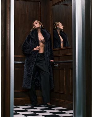 ASOS – longline-mantel aus kunstpelz - Schwarz