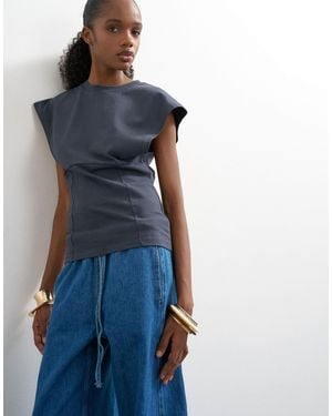 TOPSHOP Clean Corset Seamed Cap Sleeve Top - Blue