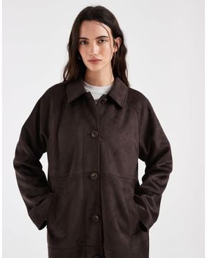 ONLY Faux Suede Collar Detail Trench Coat - Black