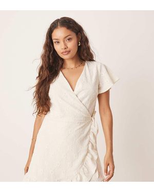 Vila Jersey Broderie Wrap Mini Dress - White