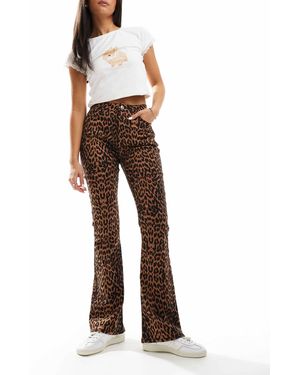 Miss Selfridge Leopard Flare Jean - Brown