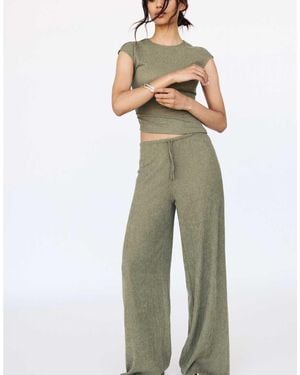 Pull&Bear Wide Leg Crepe Trousers - Green