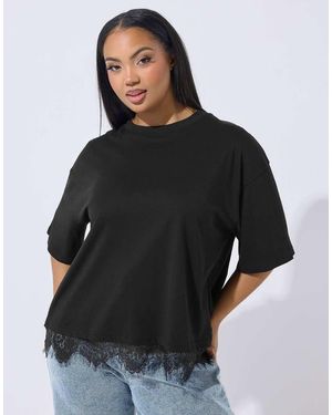 Yours Clothing Lace Hem T-Shirt - Black