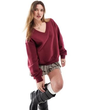 Bershka V-neck Sweatshirt - Red