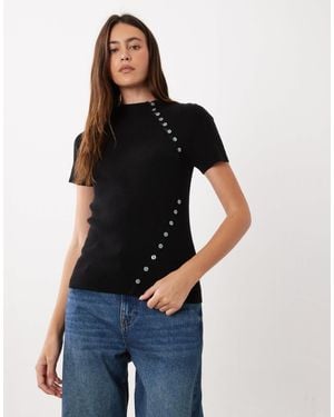 ASOS Strickoberteil mit rippstruktur, knopfdetail und kurzen ärmeln - Blau