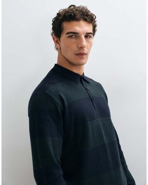 Threadbare Rugbygebreide Gestreepte Polo - Blauw