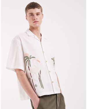 ASOS Boxy Oversized Shirt With Linen And Embroidery - White