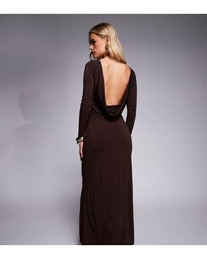 TFNC London Vestido Largo Marrón De Manga Larga Con Espalda Desbocada De