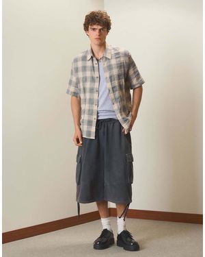 Bershka Checked Relaxed Fit Shirt - Natural