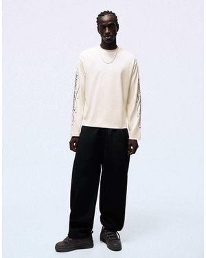 Bershka Print Long-Sleeved T-Shirt - White